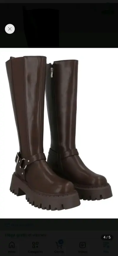 Botas largas de cuero marrón con plataforma - miniatura 1