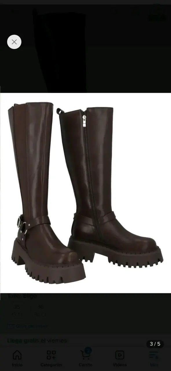 Botas largas de cuero marrón con plataforma - 2