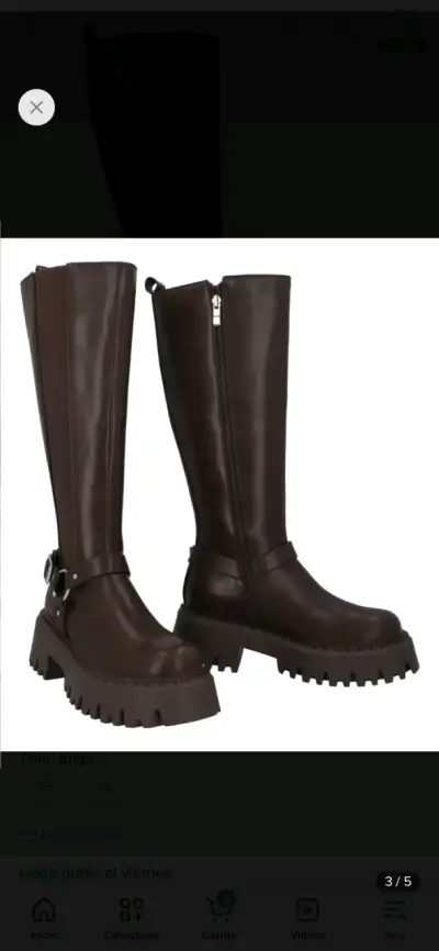 Botas largas de cuero marrón con plataforma - miniatura 2