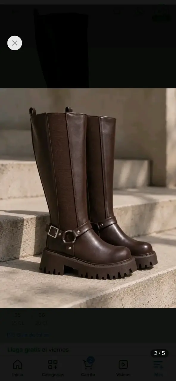 Botas largas de cuero marrón con plataforma - 3