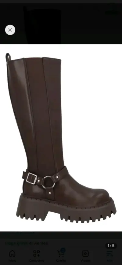 Botas largas de cuero marrón con plataforma - miniatura 4
