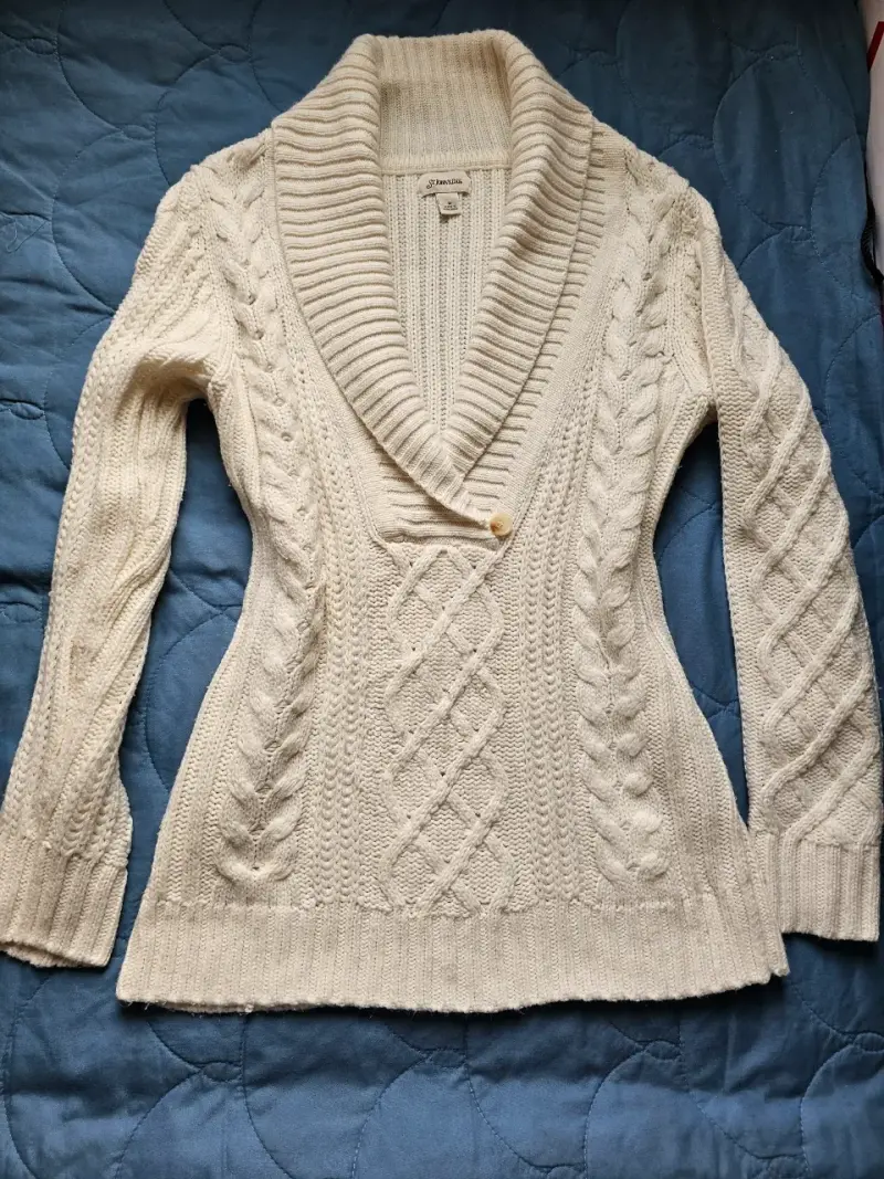 Suéter de lana beige con cuello chal St. John's Bay - 2