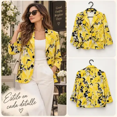 Blazer amarillo floral para mujer elegante - miniatura 1