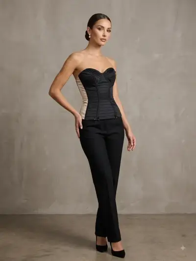 Corset strapless negro y beige elegante - miniatura 1