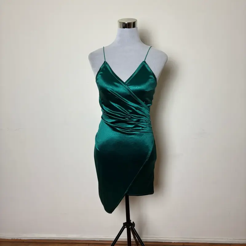 Vestido satinado verde esmeralda LUXXEL talla S - 2