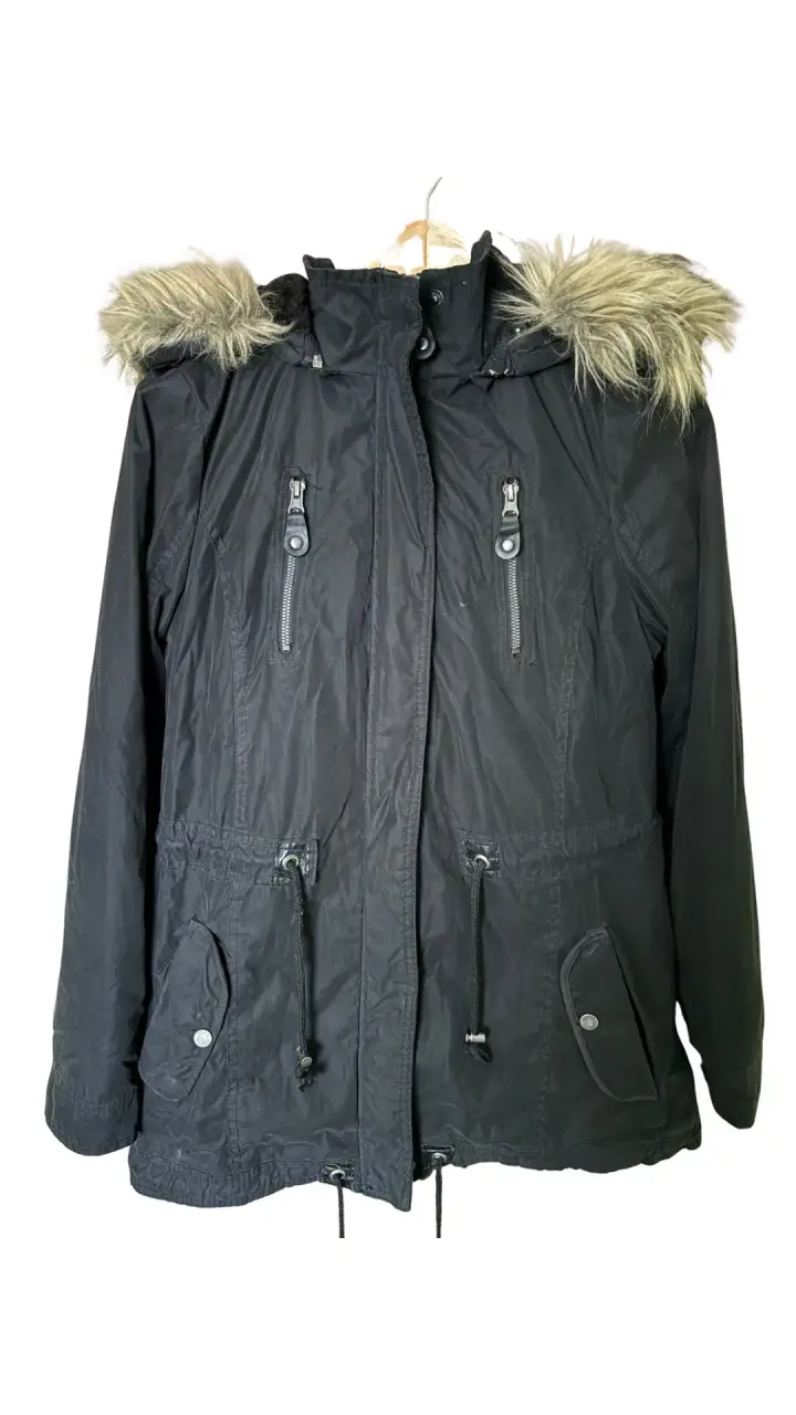 Parka negra con capucha de piel sintética Wados - 1