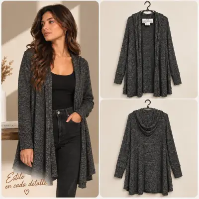 Cárdigan largo gris con capucha Favorite XL - miniatura 1
