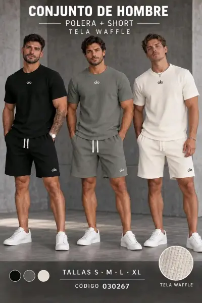 Conjunto de Hombre Polera y Short Alo Tela Waffle - miniatura 1