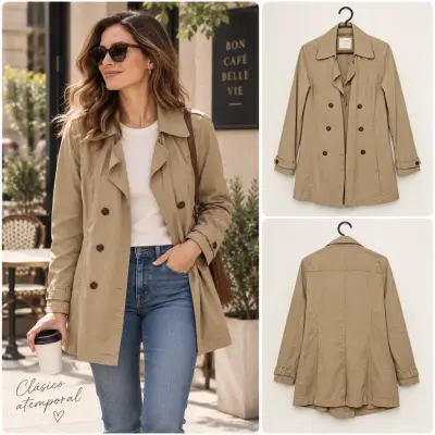Chaqueta corta beige de doble botonadura Sonoma L - miniatura 1