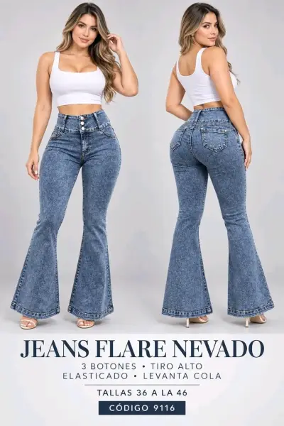 Jeans Flare Negro Tiro Alto Levanta Cola - miniatura 3