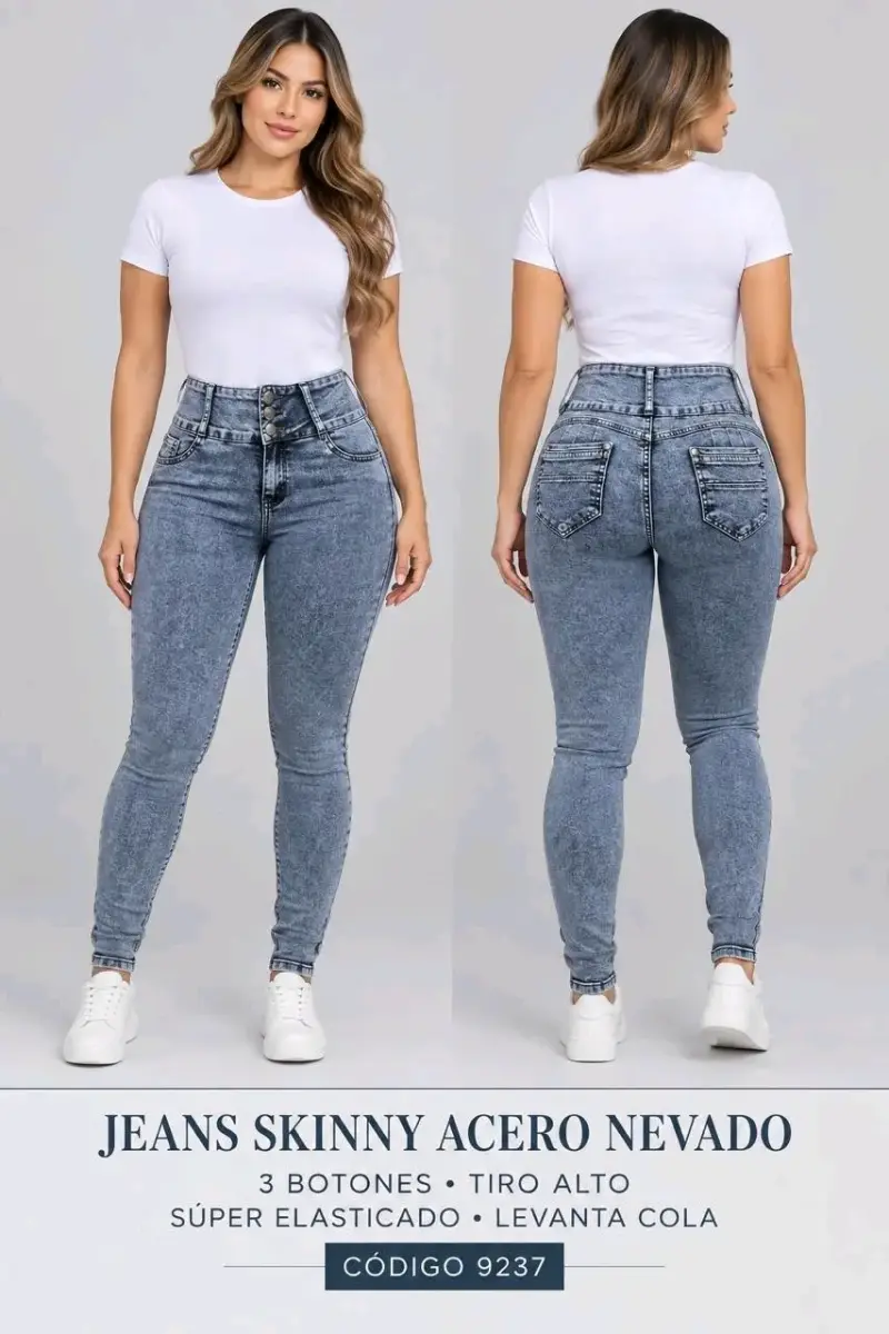 Jeans Skinny Azul Nevado Tiro Alto - 2
