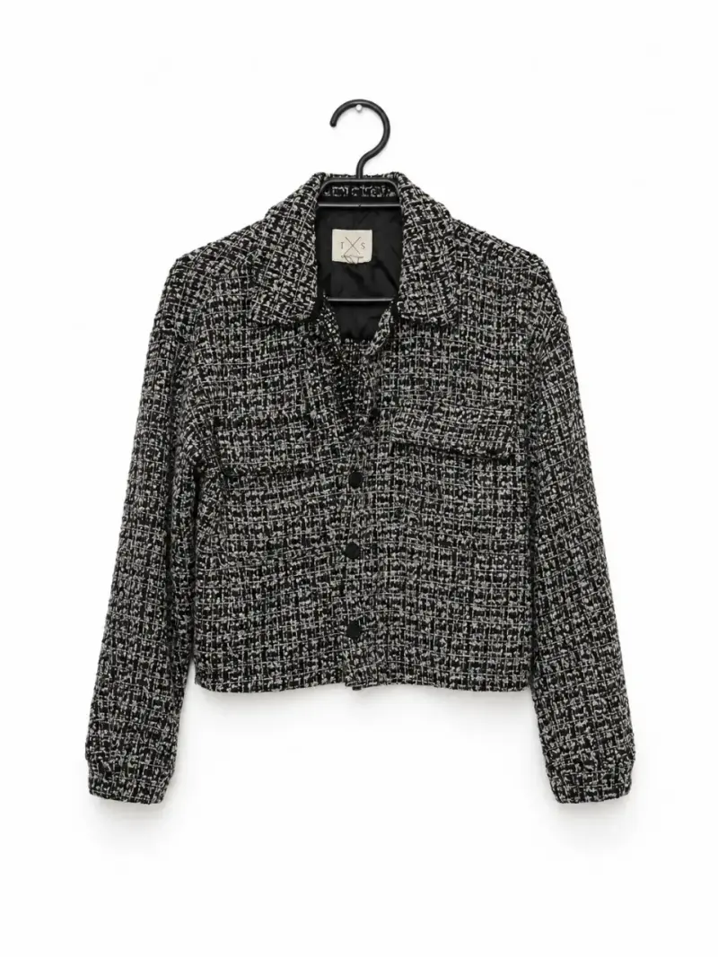 Chaqueta corta tweed blanco y negro L - 2