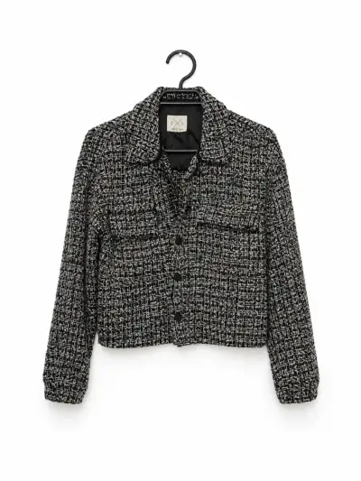 Chaqueta corta tweed blanco y negro L - miniatura 2
