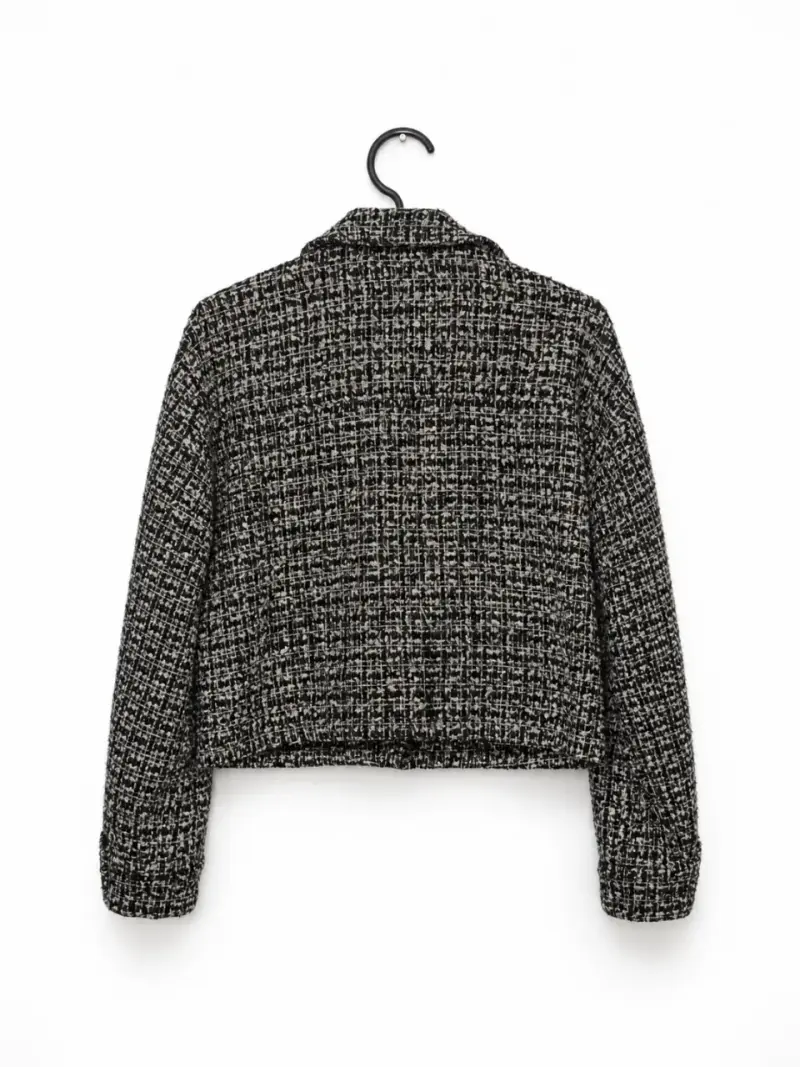 Chaqueta corta tweed blanco y negro L - 3