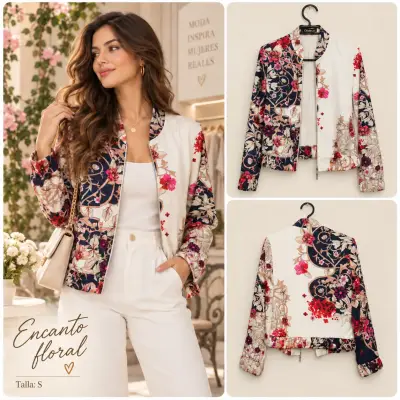 Blazer blanco estampado floral ChicMe S - miniatura 1
