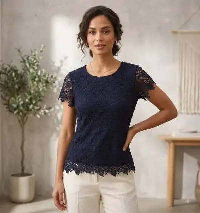 Blusa de macramé azul marino Marittimo talla S - miniatura 1