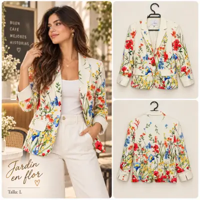 Blazer blanco con flores multicolor Jenn L - miniatura 1