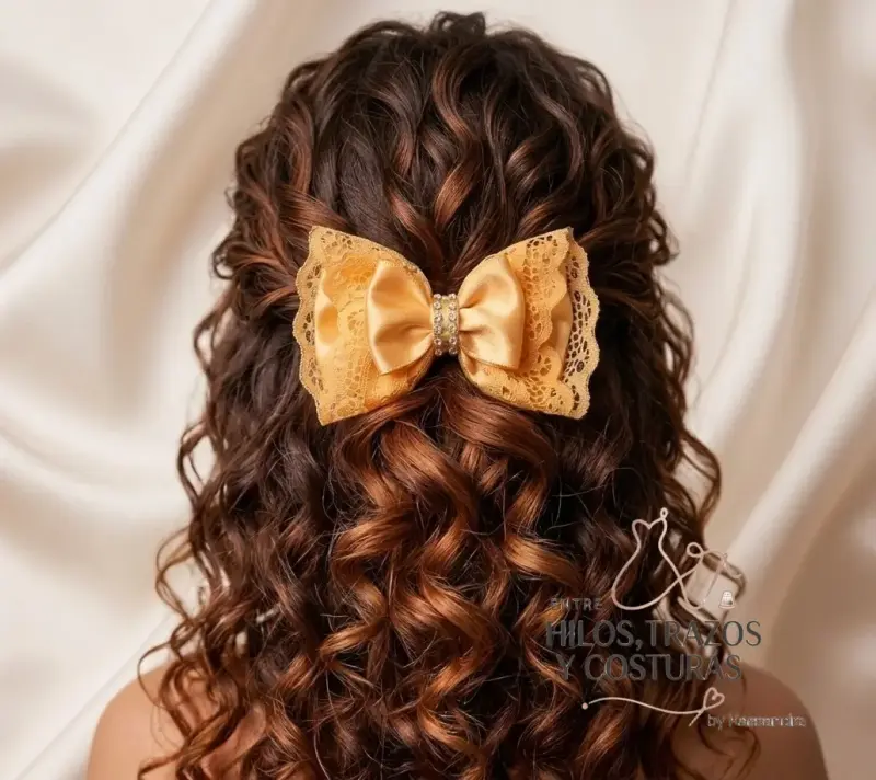 Set de Lazos para el Cabello Dorados con Encaje - 3
