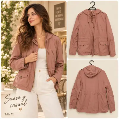 Chaqueta rosa empolvado con capucha Love Tree XL - miniatura 1