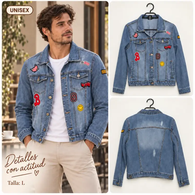 Chaqueta denim con parches coloridos Almost Famous
