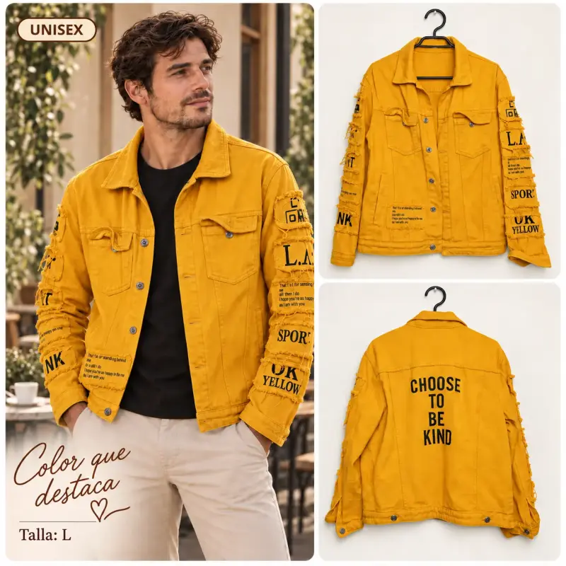 Chaqueta denim mostaza estampada SHEIN L