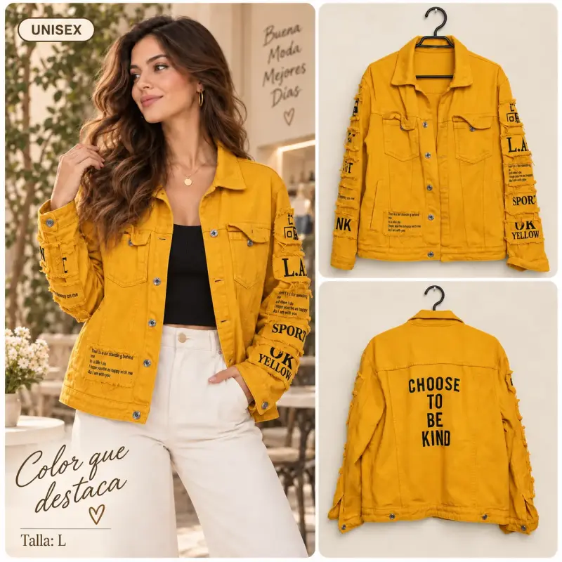 Chaqueta denim mostaza estampada SHEIN L - 2