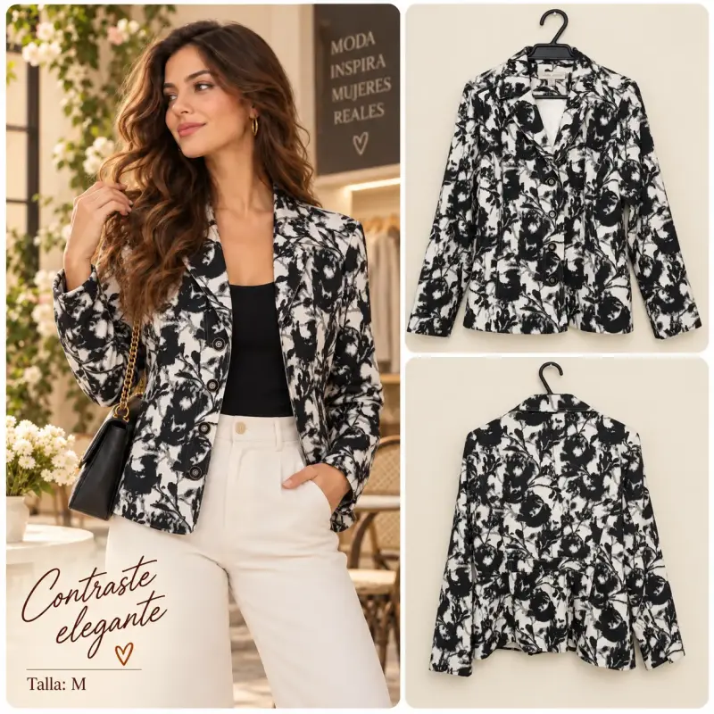 Blazer floral blanco y negro Laura Ashley M