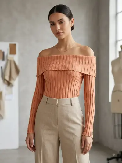 Suéter de punto off-shoulder palo rosa Forever 21 - miniatura 1