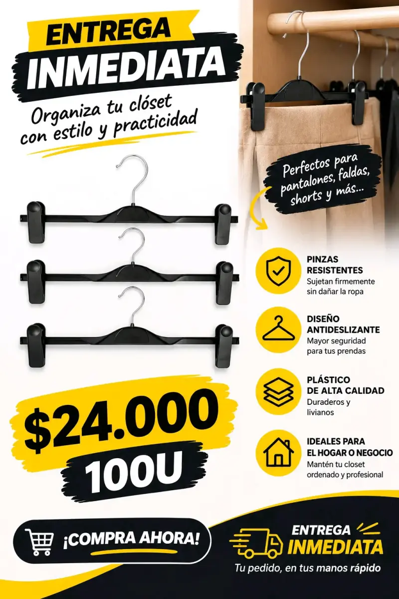 Perchas con pinzas antideslizantes 100 unidades