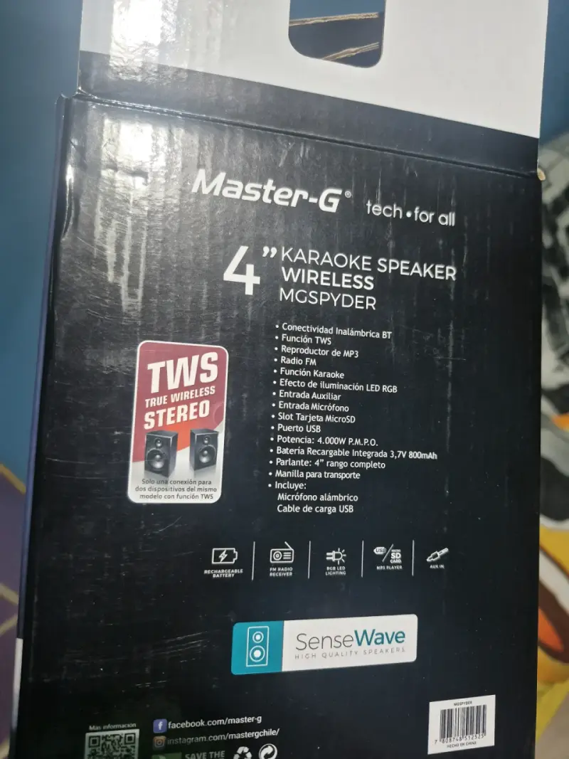 Parlante Karaoke Inalámbrico Master-G Spyder 4" - 5