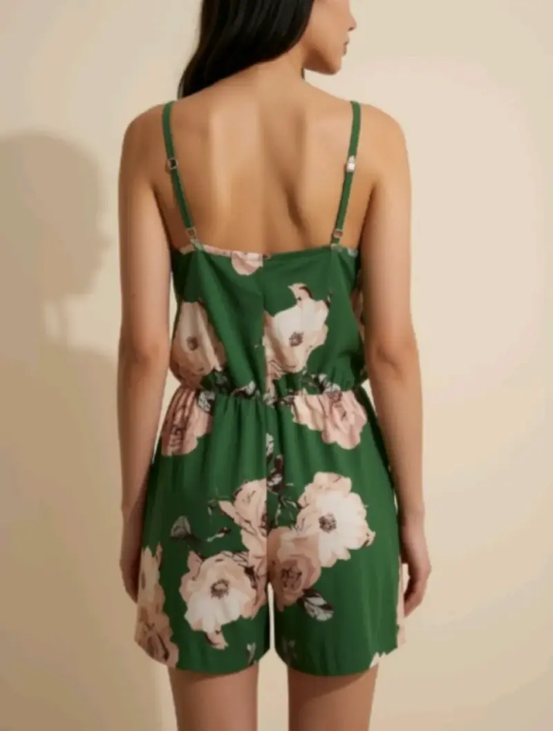 Enterito corto verde con estampado floral - 2