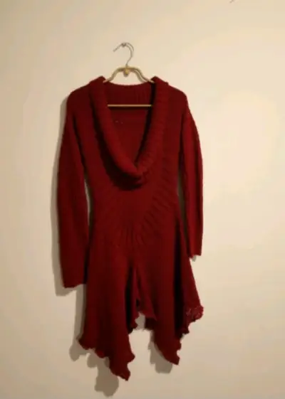 Sweter de punto rojo con cuello amplio - miniatura 1
