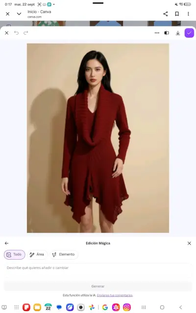 Sweter de punto rojo con cuello amplio - miniatura 2