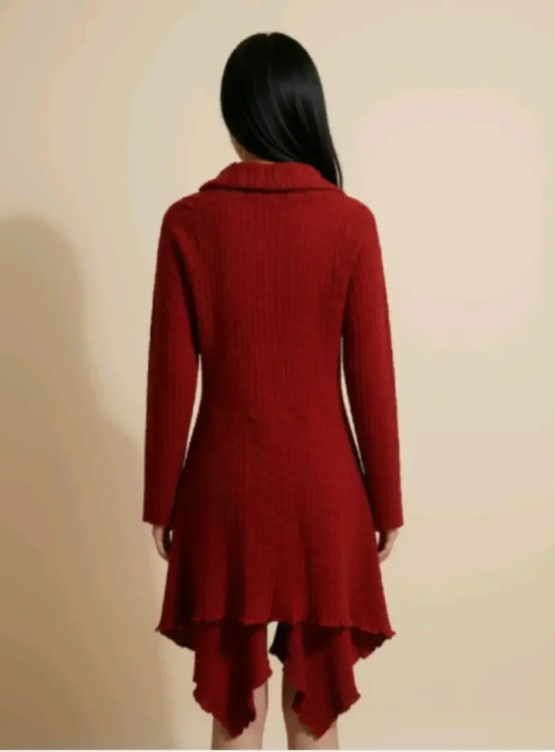 Sweter de punto rojo con cuello amplio - 3