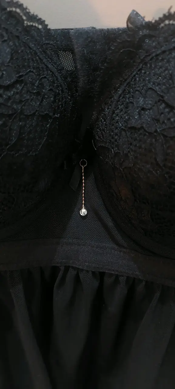 Babydoll negro de encaje con detalle brillante - 3