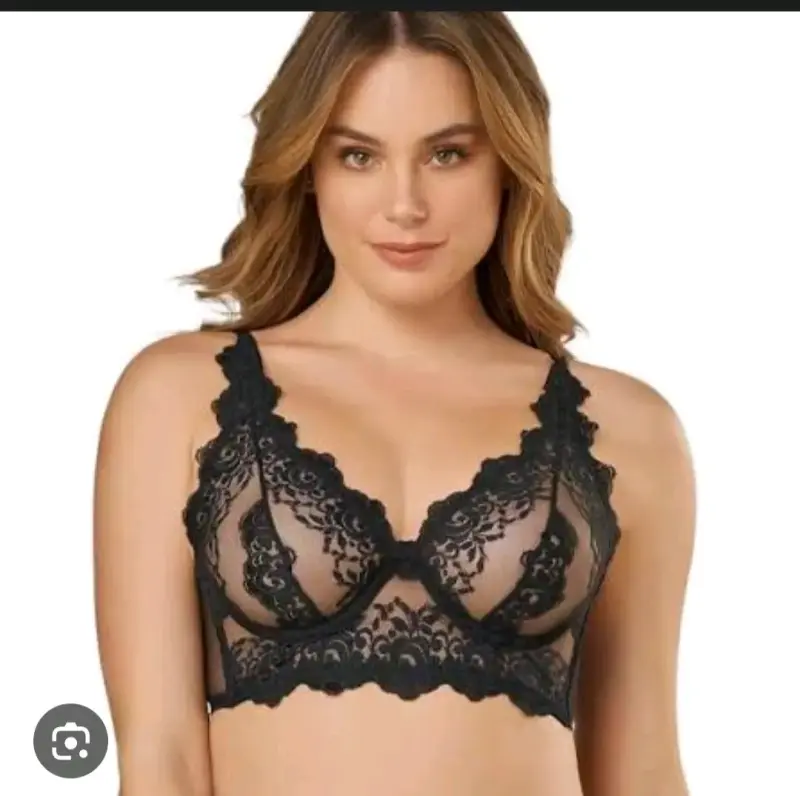 Sostén de encaje negro con soporte - 2