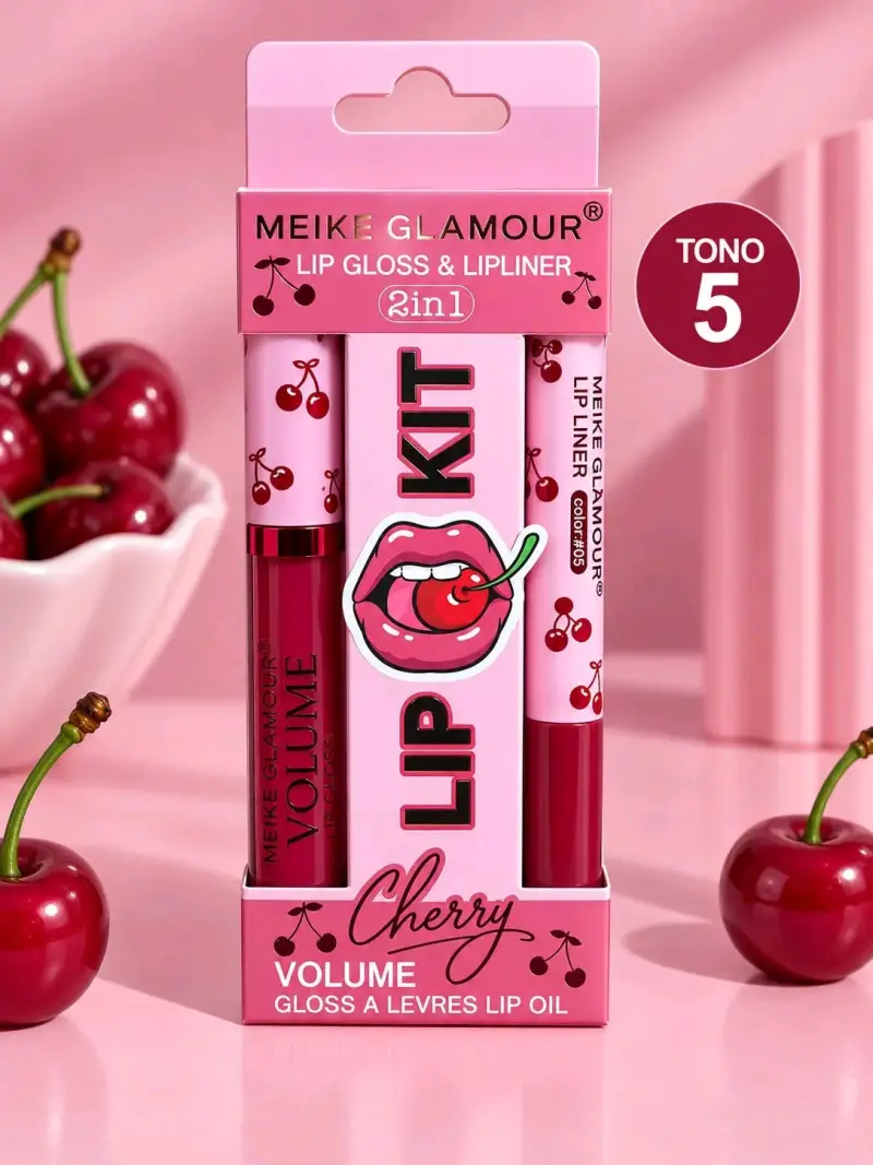Kit de Labios Meike Glamour Cherry 2 en 1 - 5