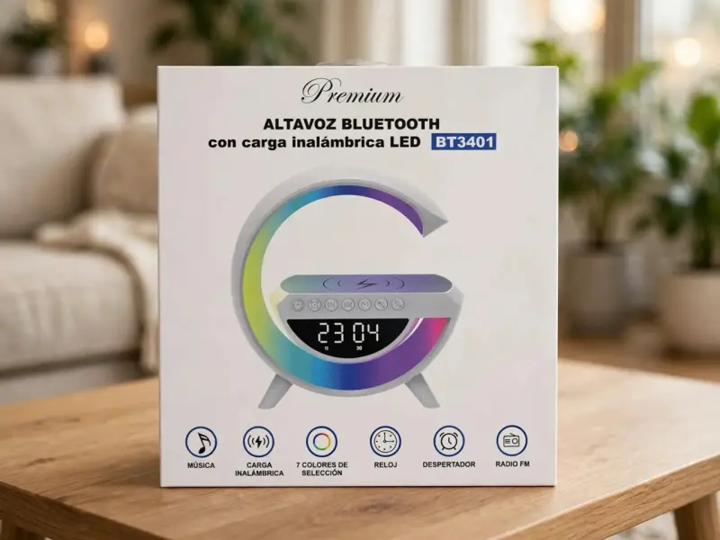 Altavoz Bluetooth con Carga Inalámbrica LED y Reloj - 2