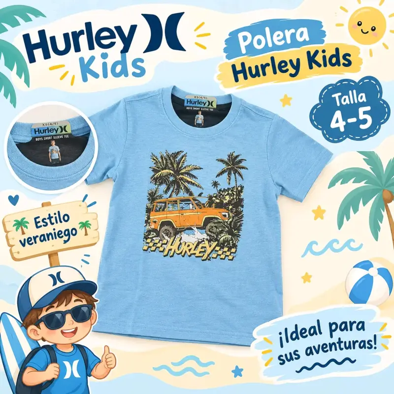 Polera Hurley Kids azul estilo veraniego
