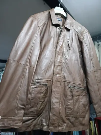 Chaqueta de cuero marrón para hombre Babista - miniatura 1