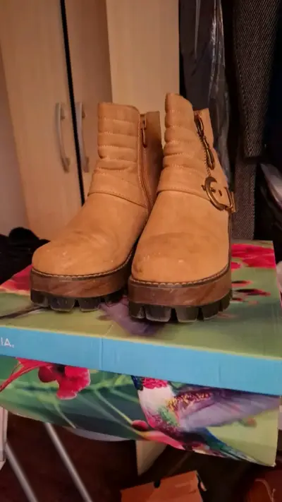 Botines de cuero camel con plataforma - miniatura 2