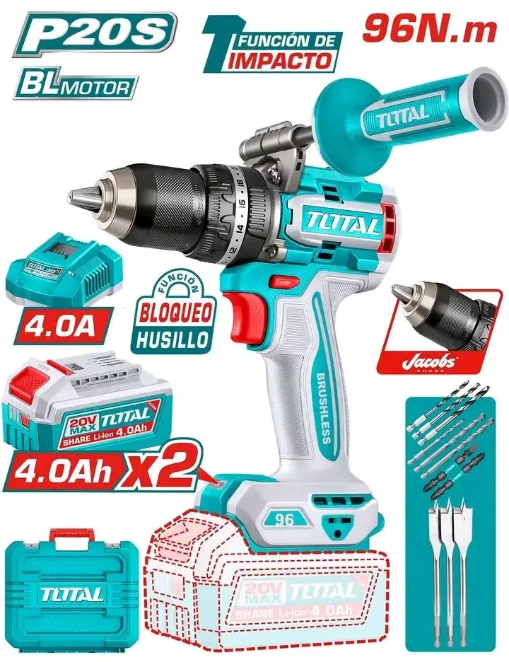 Taladro Inalámbrico Total P20S con Baterías 4.0Ah