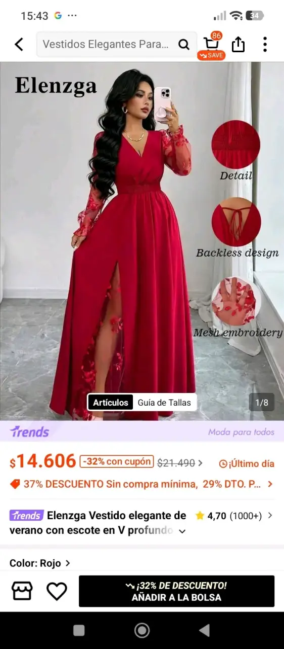 Vestido largo elegante rosa con detalles florales - 3