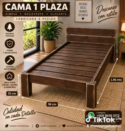 Cama 1 Plaza Madera Artesanal - miniatura 1