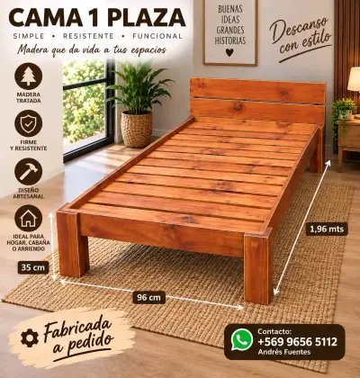 Cama 1 Plaza Madera Artesanal - miniatura 2