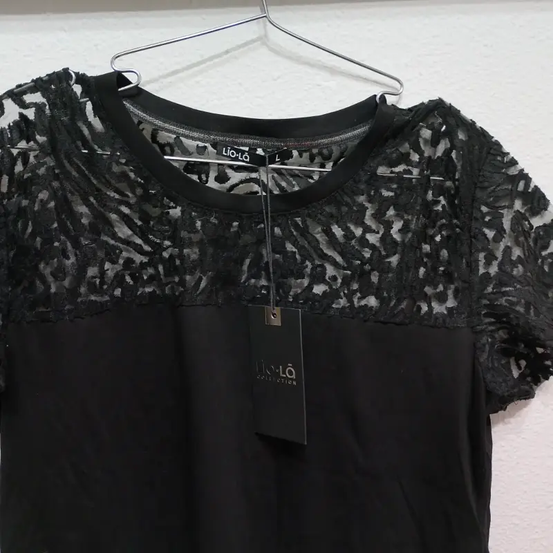Polera de encaje para mujer color negro, algodon - 1
