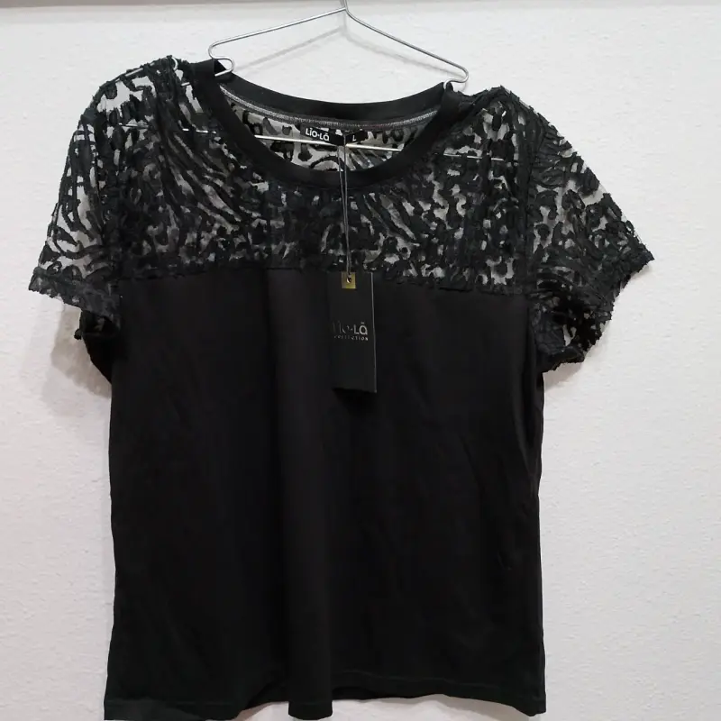 Polera de encaje para mujer color negro, algodon - 3