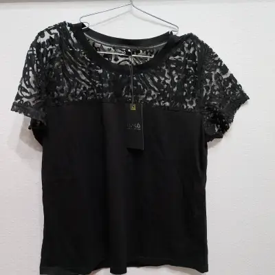 Polera de encaje para mujer color negro, algodon - miniatura 3