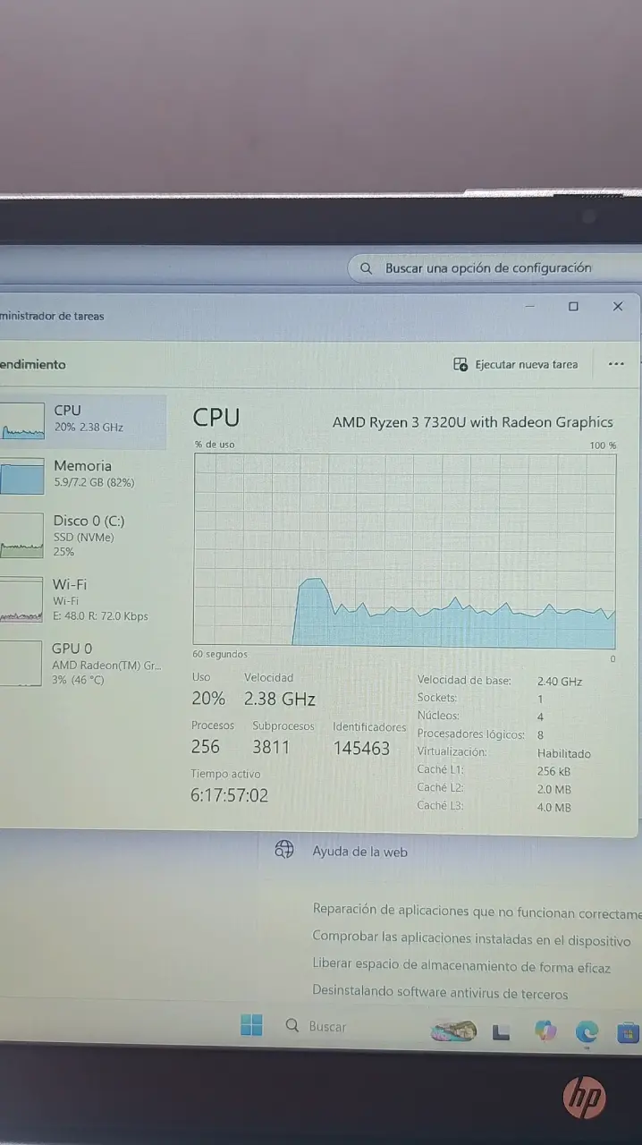 Laptop HP 15.6 pulgadas Ryzen 3 8GB RAM - 4
