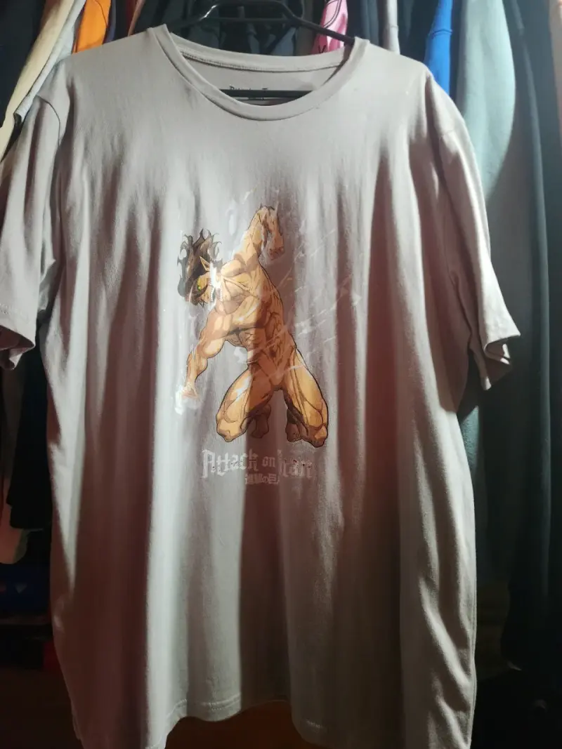 Polera Attack on Titan gris con diseño de Eren